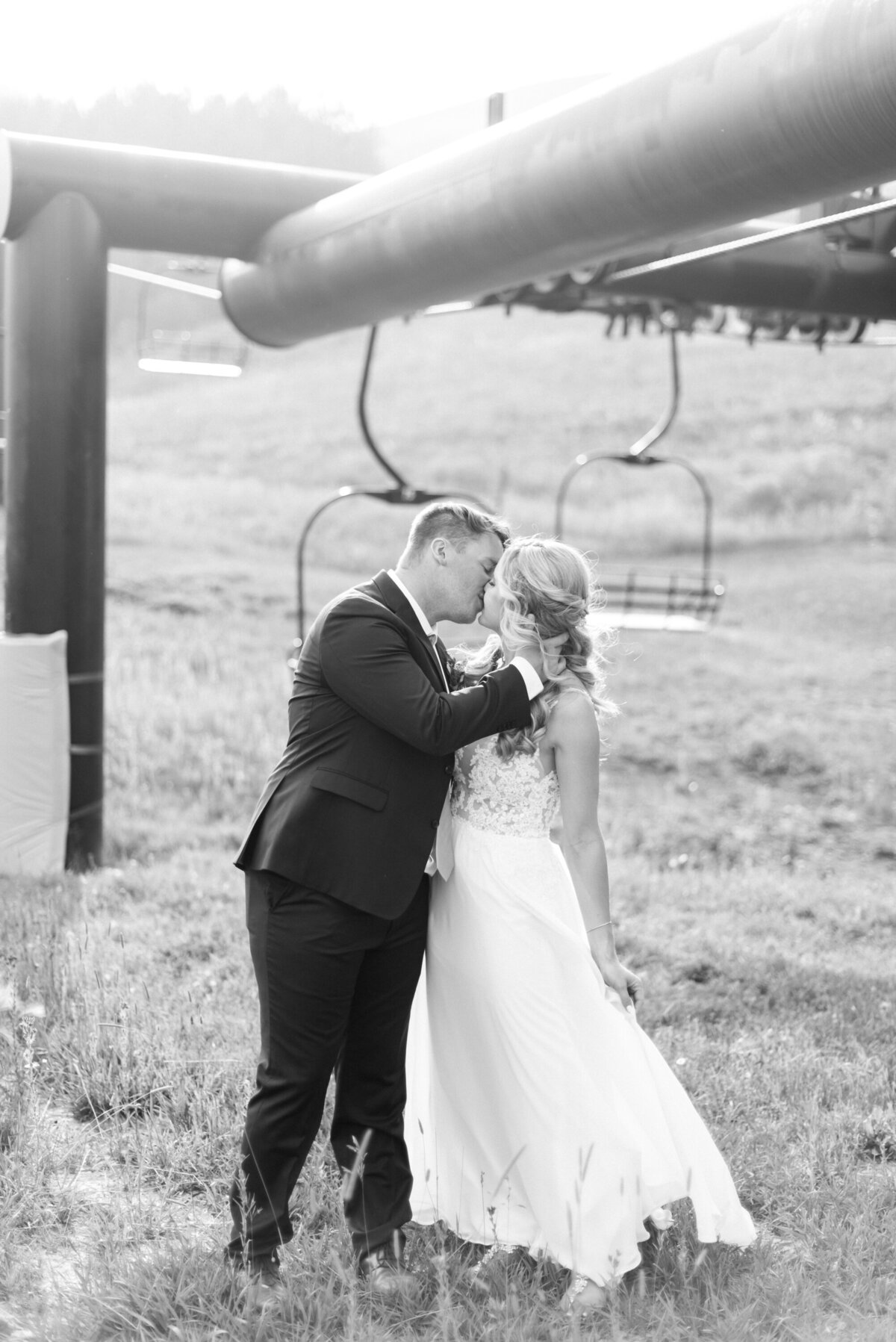 Summer Granby Wedding, bride & groom portraits on chairlift