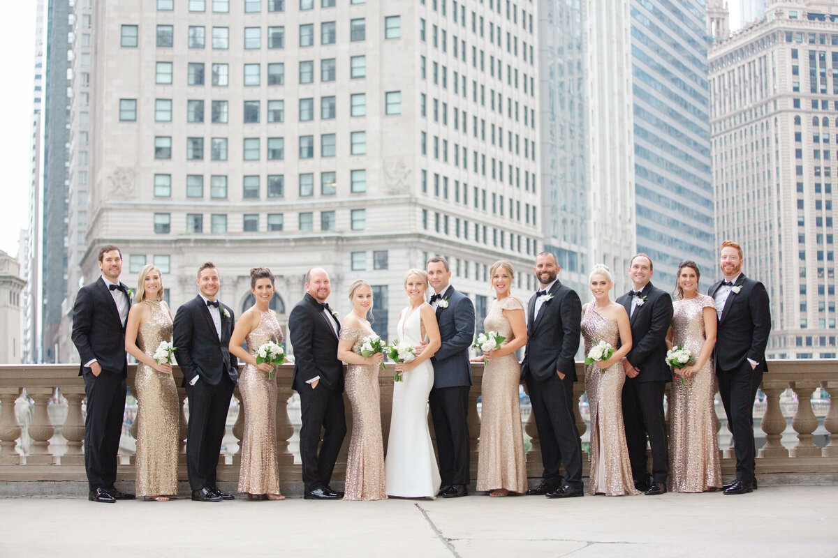 bridal party on michigan avenue in chicago