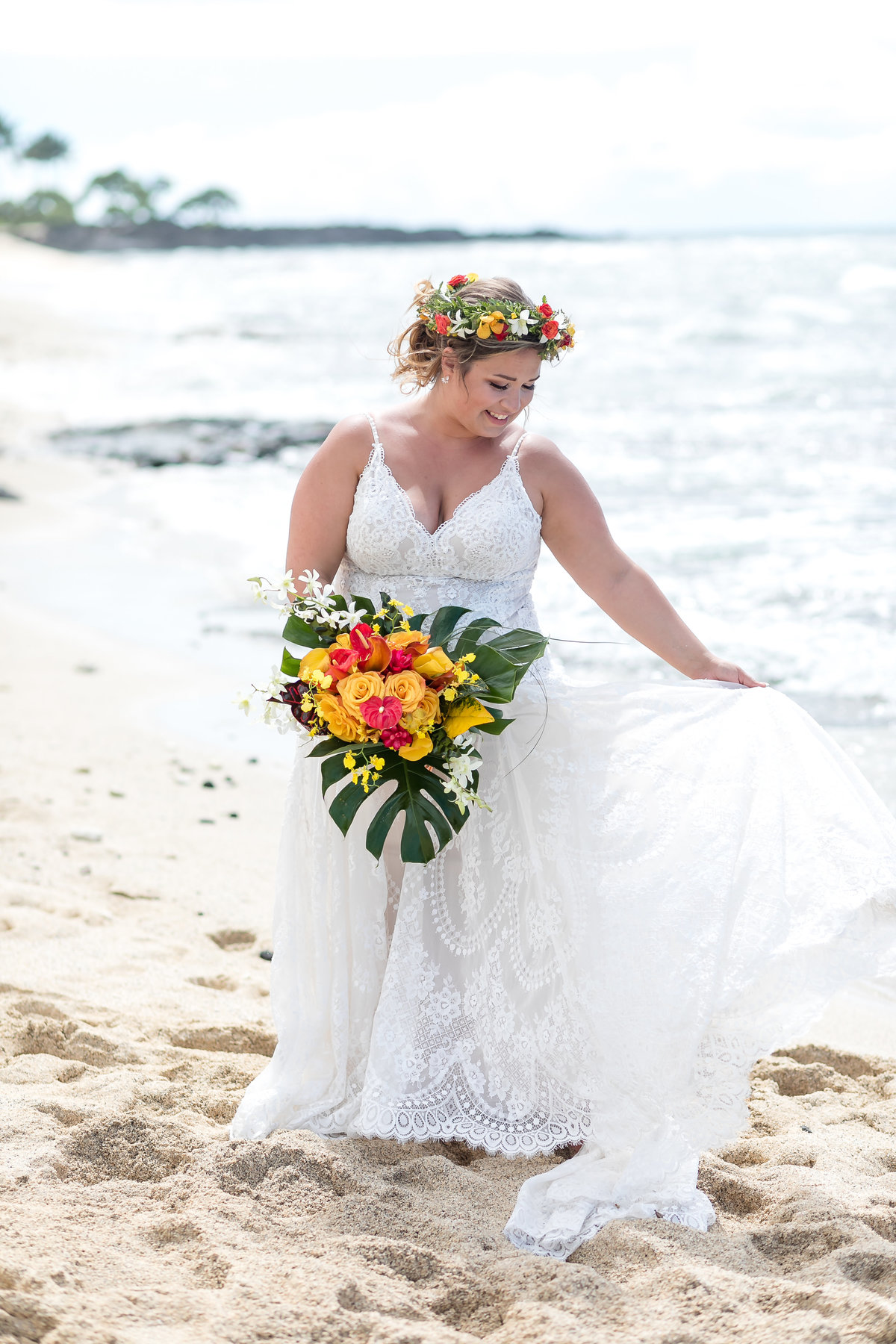bride twirling on beach four seasons kona hawaii