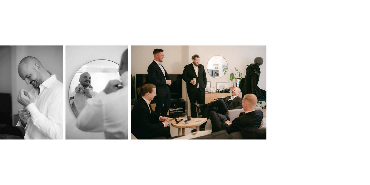Photos of a wedding day of the groom getting ready