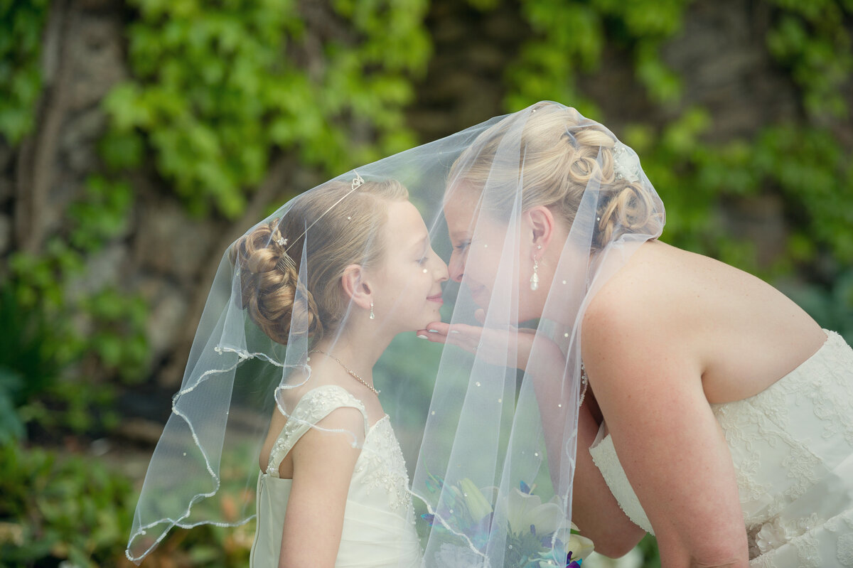 Bride kissing flower girl.