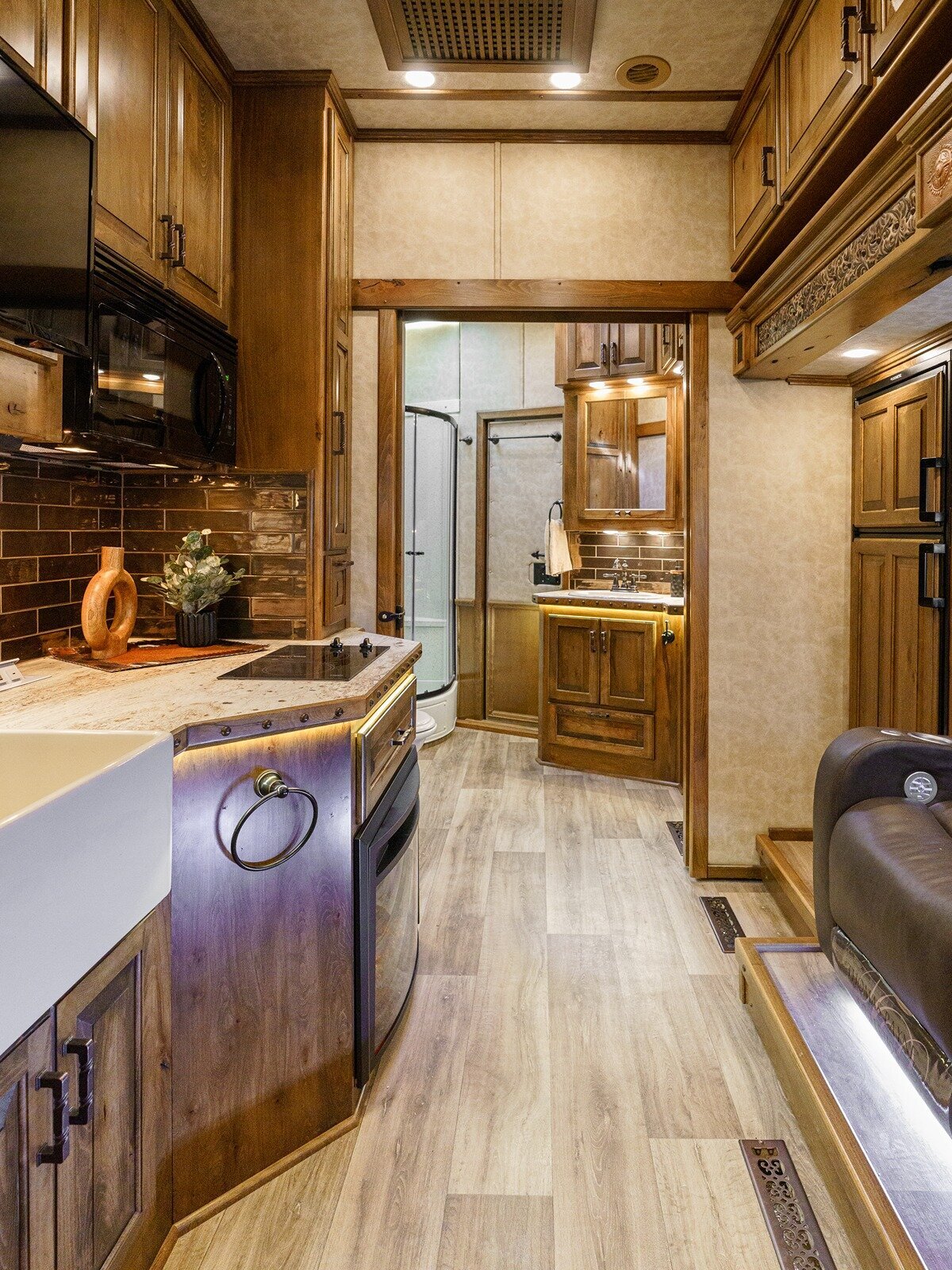 luxury horse trailer kitchen area