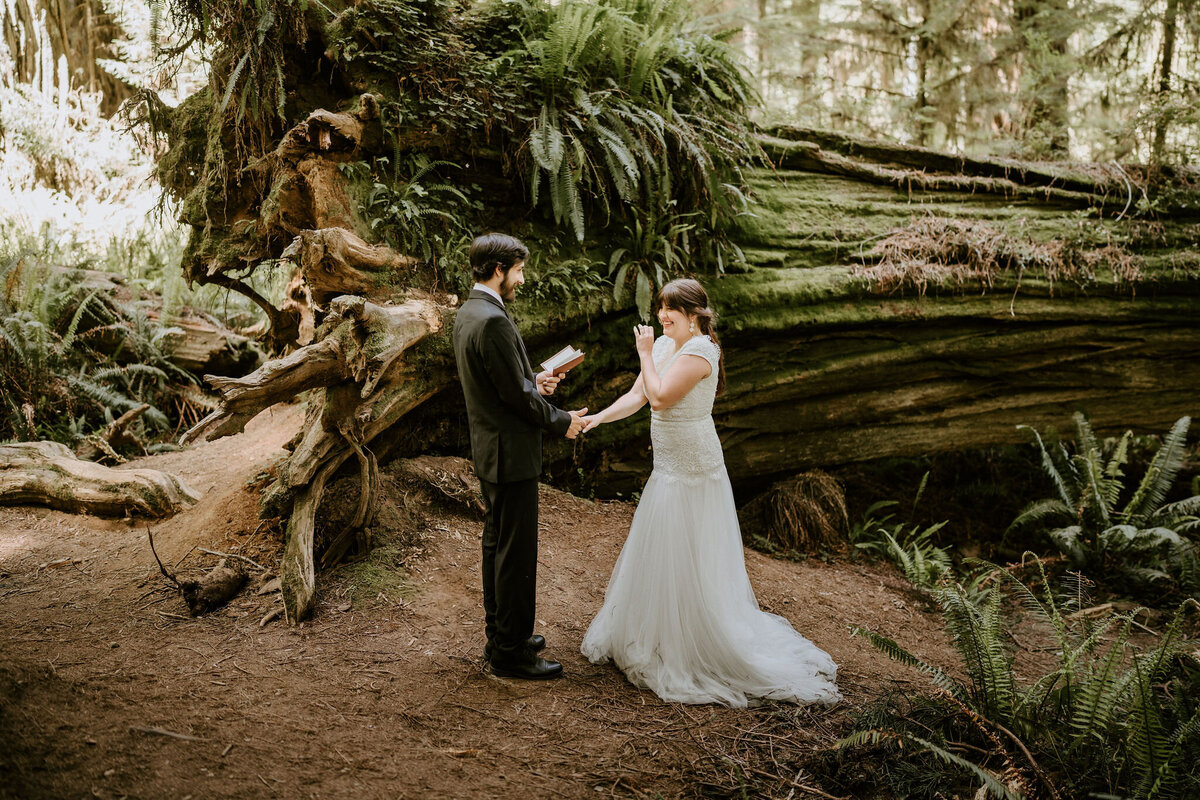 Jedediah Redwood forest elopement couple exchanging vows