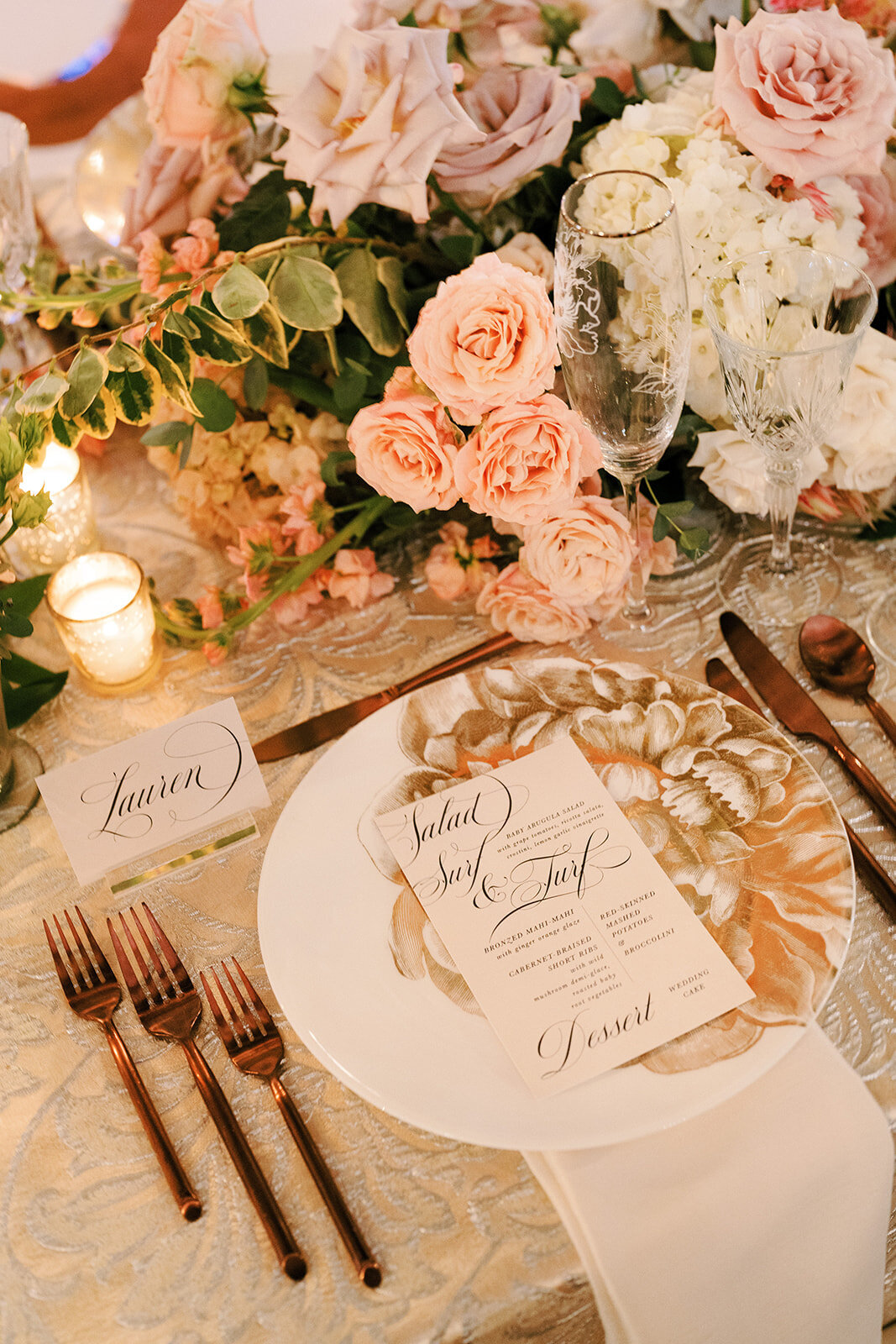 Luxury rose gold wedding tablescape