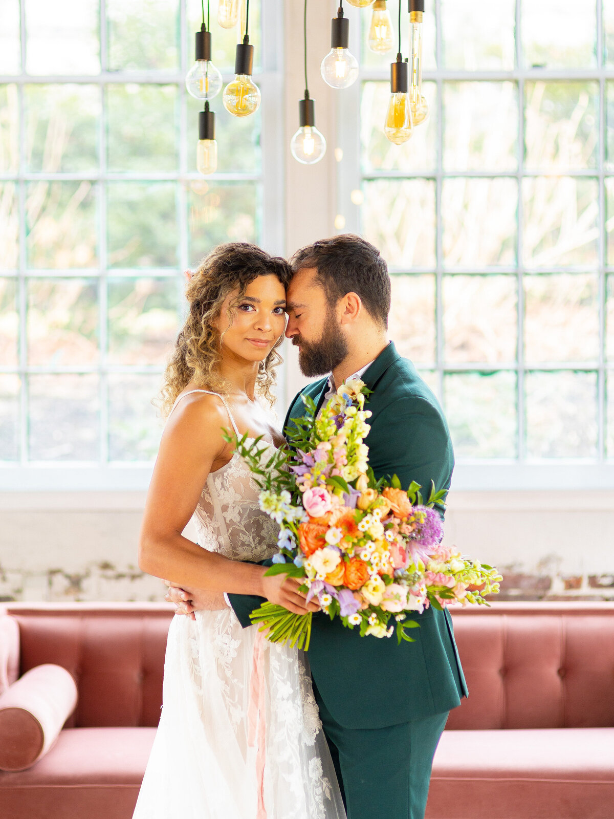 Groom smiling in the side of bride's face