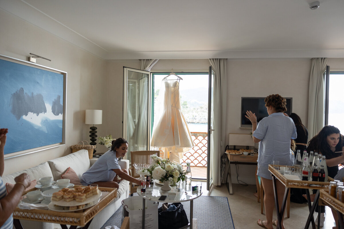 Bridesmaids focused on their preparations