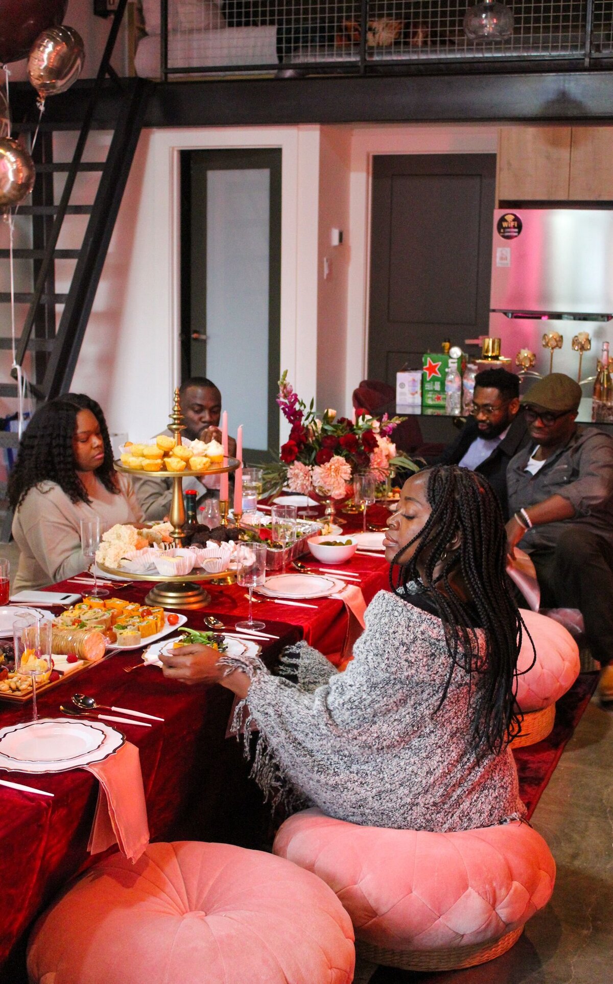 Guests enjoying an indoor picnic
