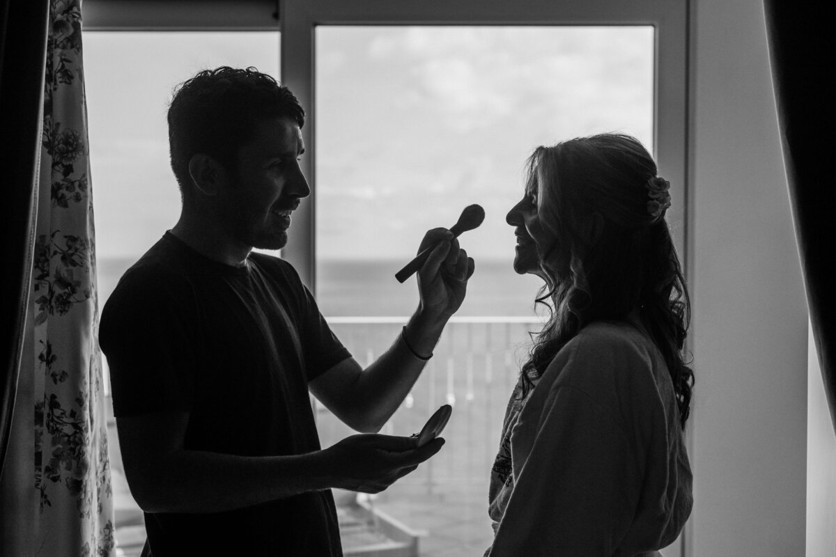 Bride getting ready at a hotel in Italy