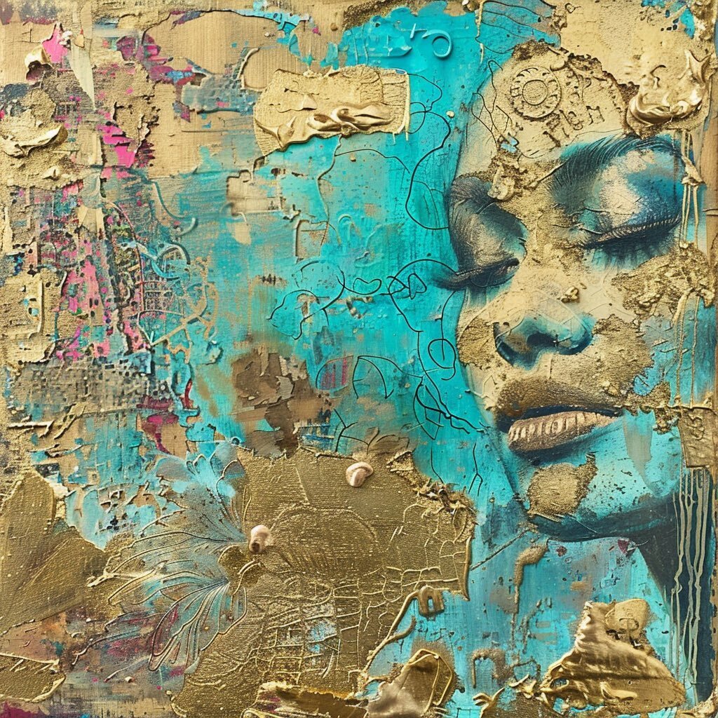 gold turquoise eclectic goddess woman face