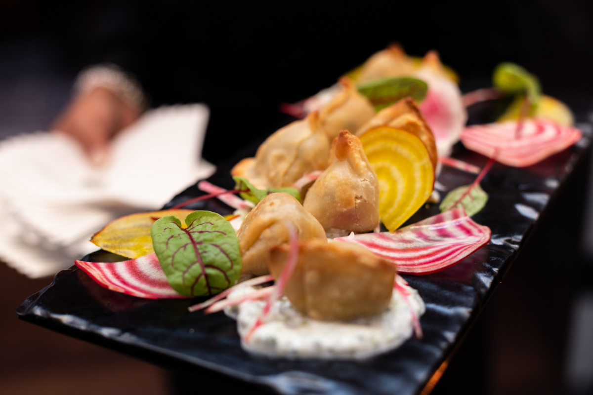 Upscale appetizer being served at Alberta wedding