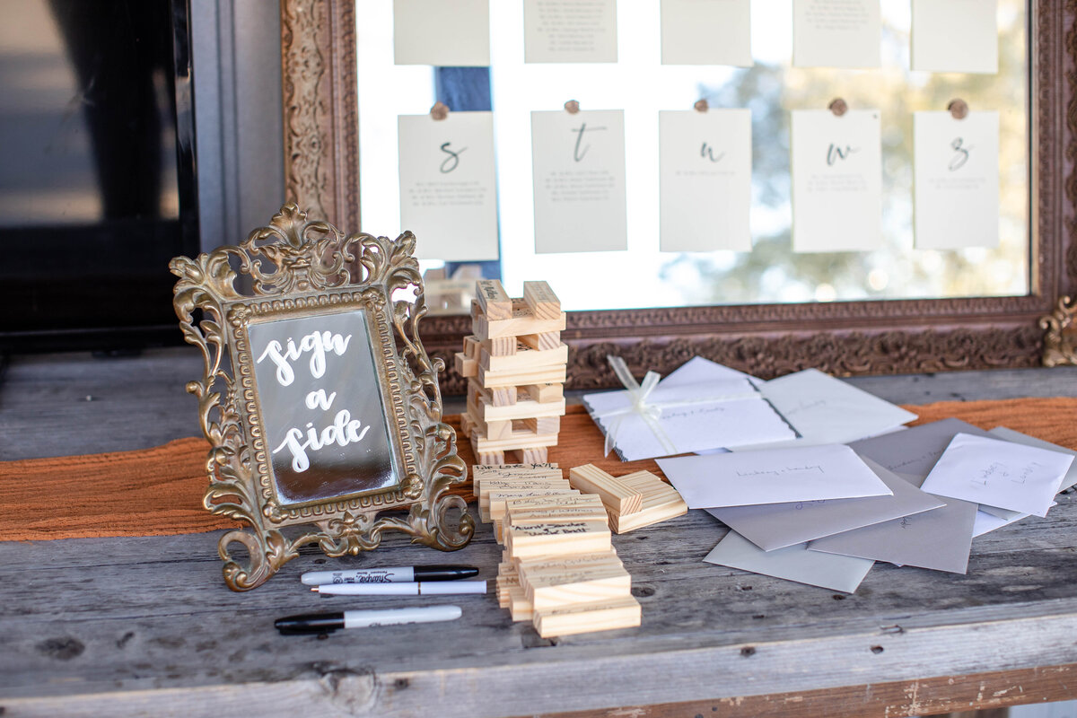 jenga sign in for wedding guests details by Firefly Photography