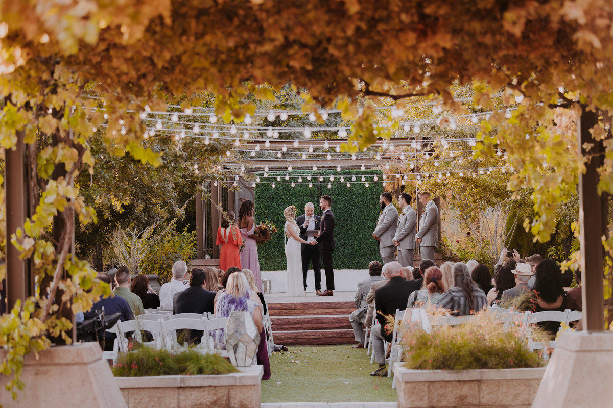 Lake Tahoe elopement photographers bride and groom get married as guests look on