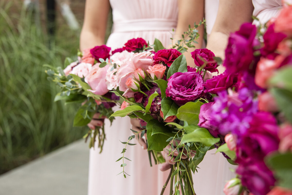 Pink bridesmaid bouquets The Foundry Hotel Asheville, NC wedding photography
