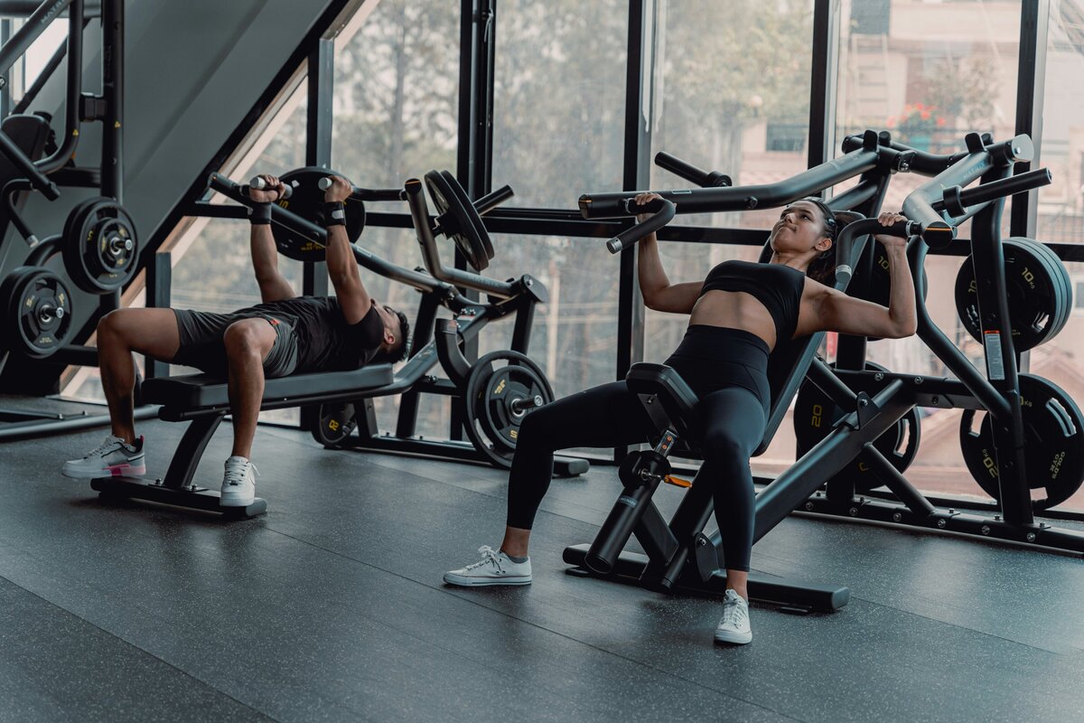Woman on a weight machine in a gym