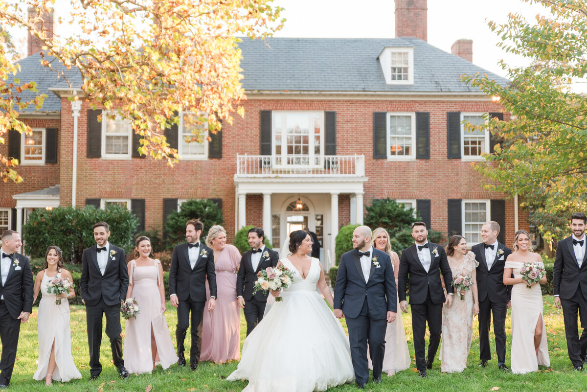 wedding party blush dresses black tuxedos brittland estates