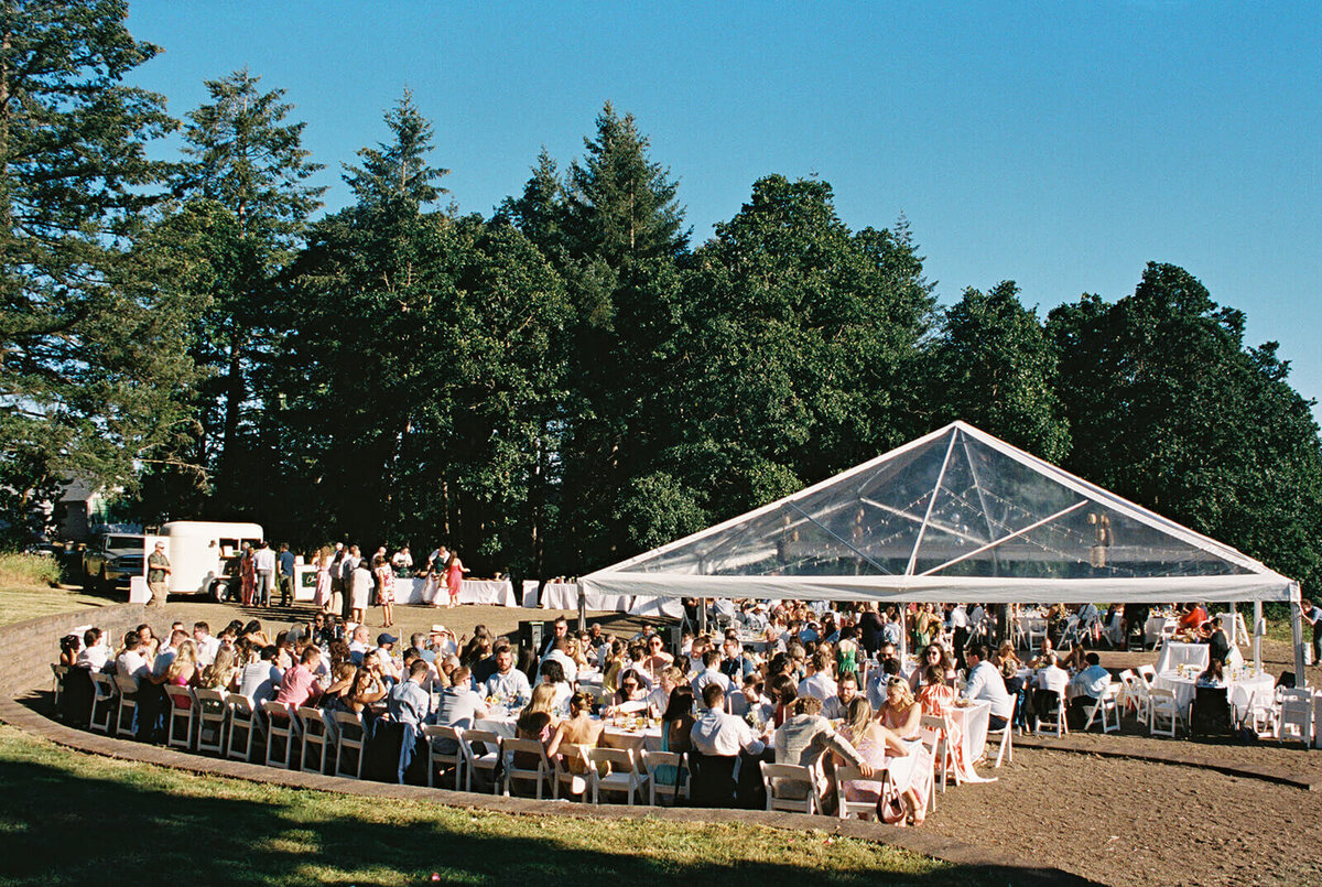 An outdoor wedding reception.