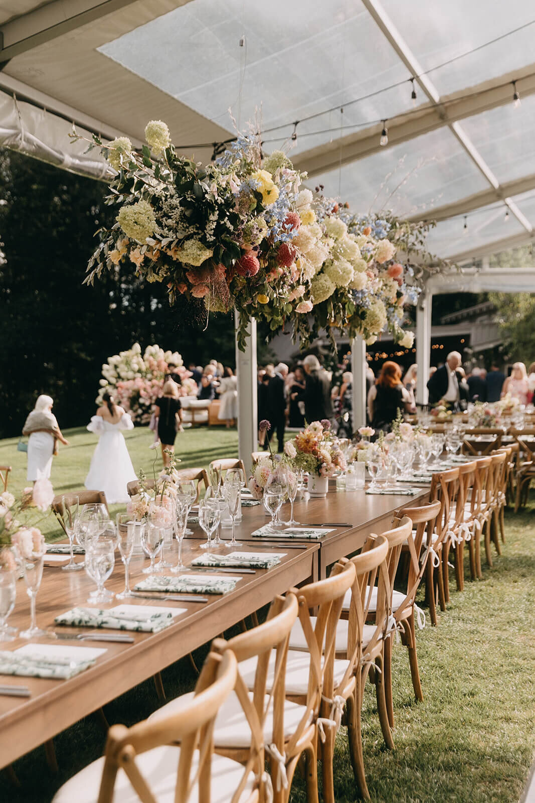 58.wooden-table-wedding-reception-floral-hanging-installation
