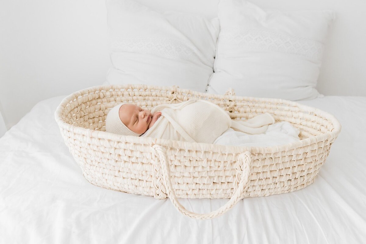 baby sleeping in Moses basket