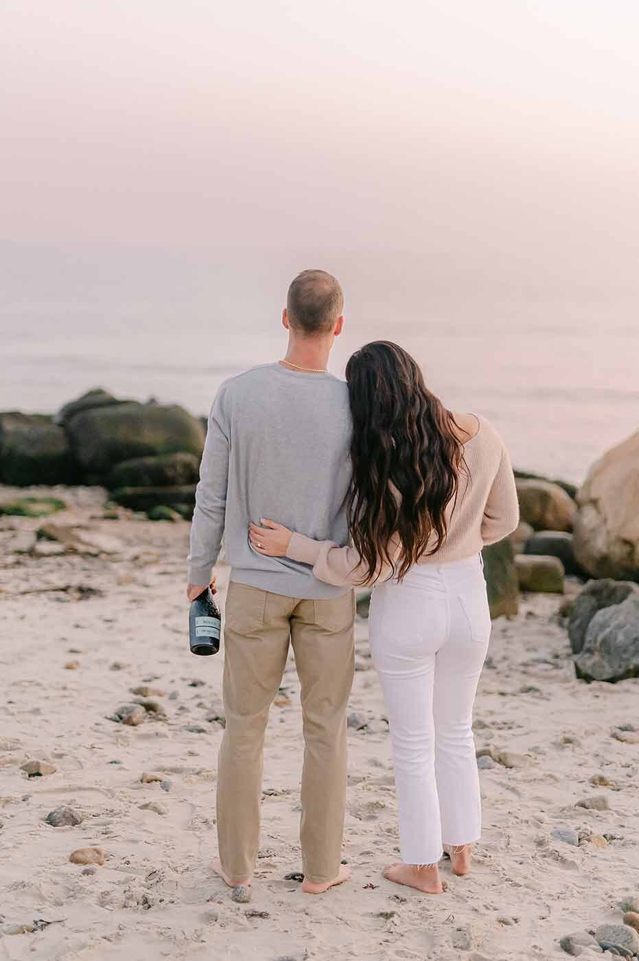 Sunset beach engagement photoshoot at Harkness Memorial State Park