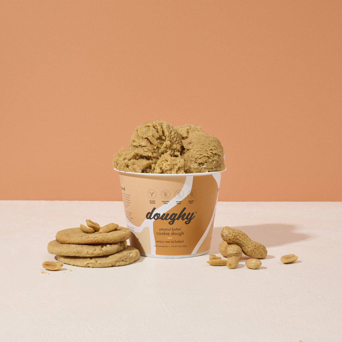 peanut butter cookie dough in a pint for doughy
