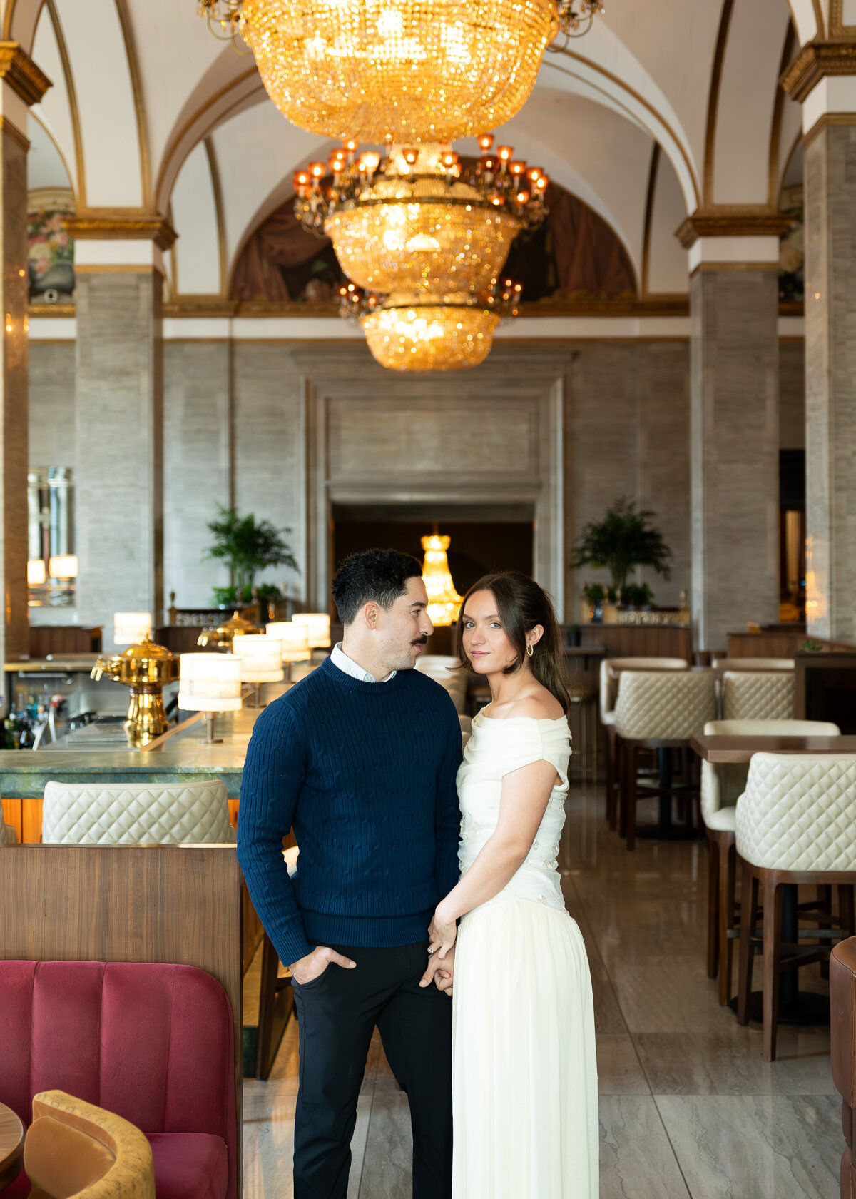 editorial engagement session at luxury hotel in downtown Cleveland