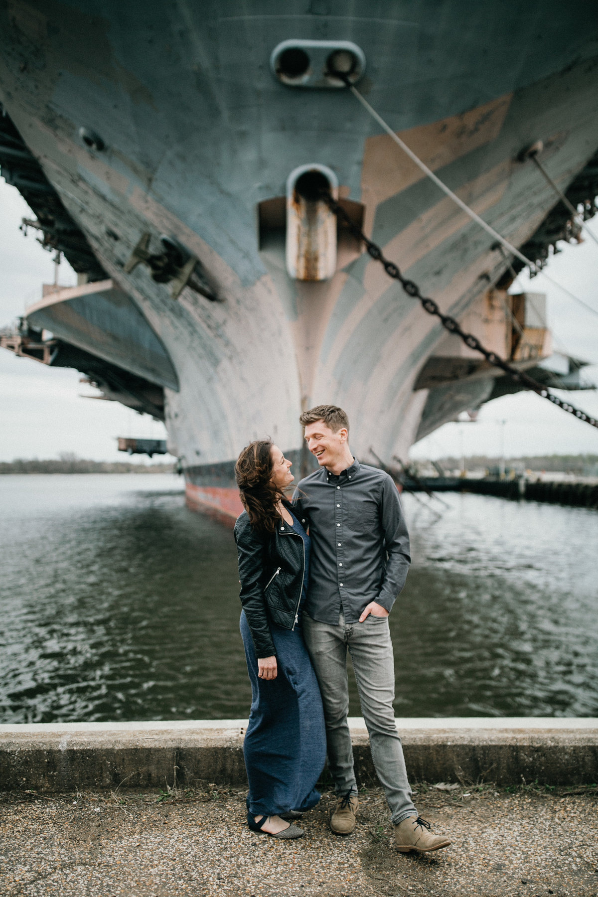 Engagement session at Philadelphia’s Navy Yard, photographed by Sweetwater Portraits.