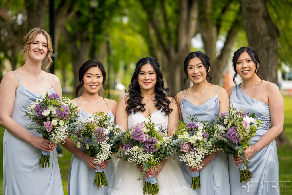 Bridal party hair and makeup by Makeup By Chelsea & Co, feminine Edmonton hair and makeup artist, featured on the Brontë Bride Vendor Guide.