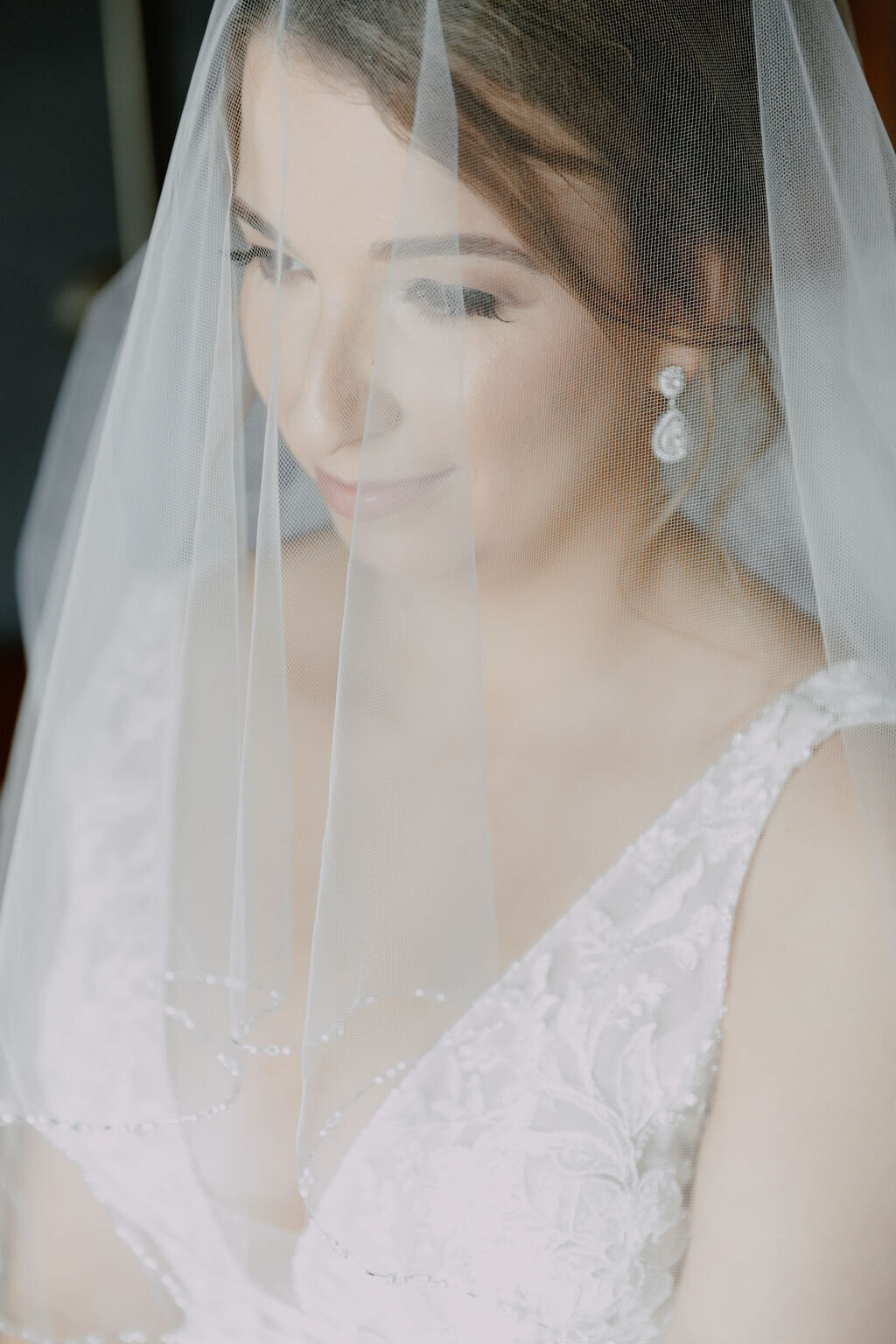 Delicate image of the bride's veil, its fine fabric and details symbolizing tradition and the beauty of the wedding ceremony.
