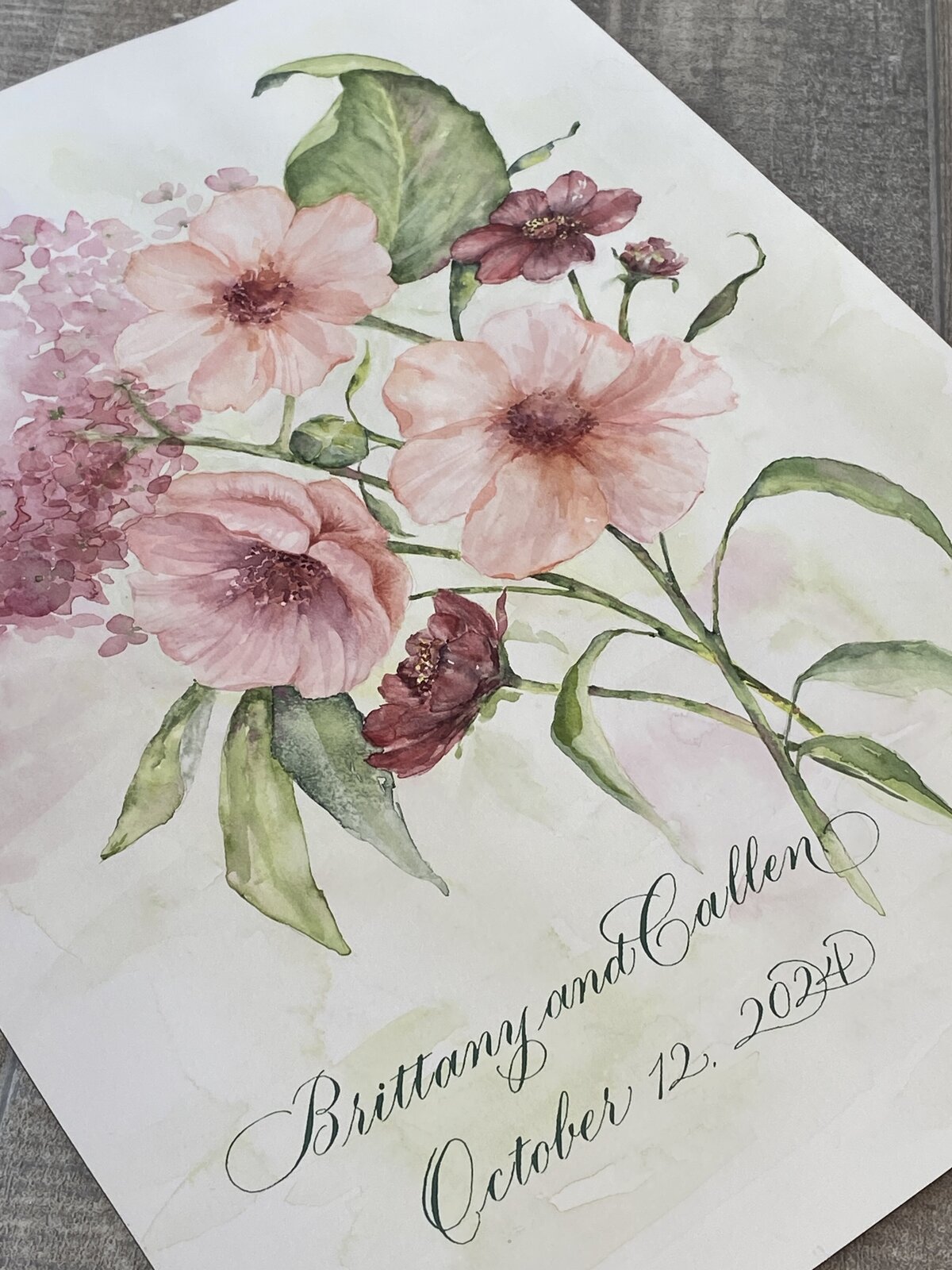 calligraphy commission watercolor floral