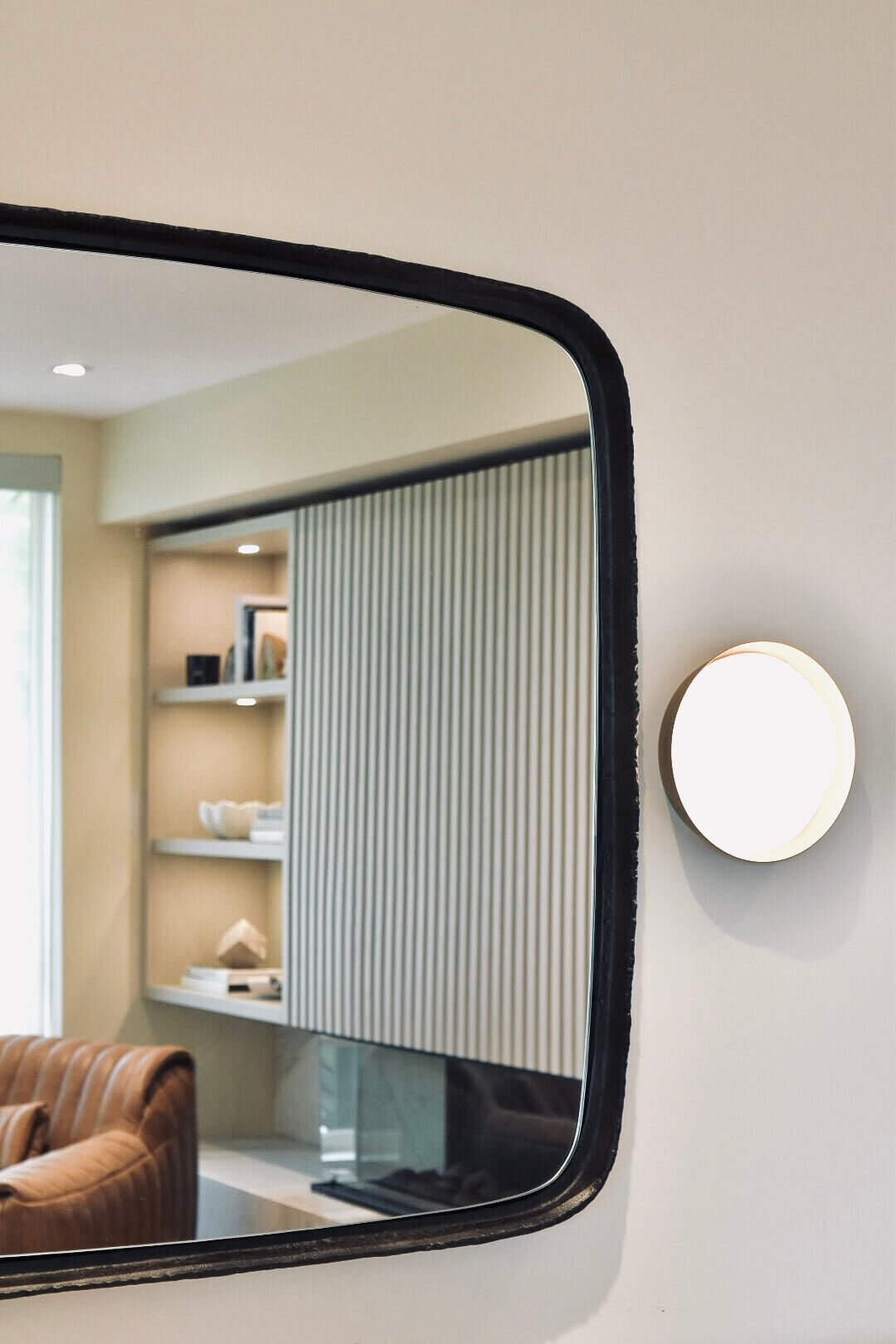 detail of mirror reflection in ranger crescent living room renovation