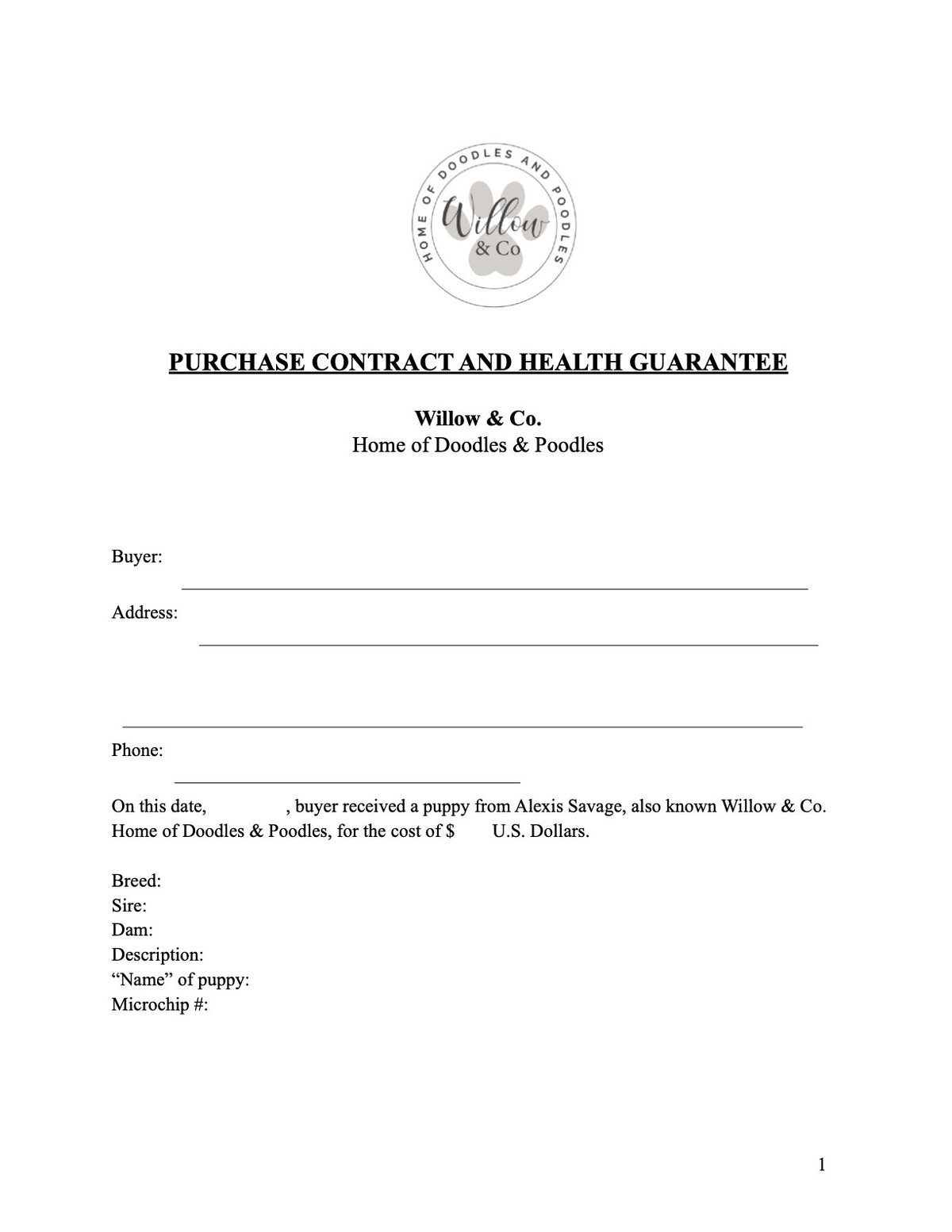W&C.PURCHASE CONTRACT AND HEALTH GUARANTEE.1