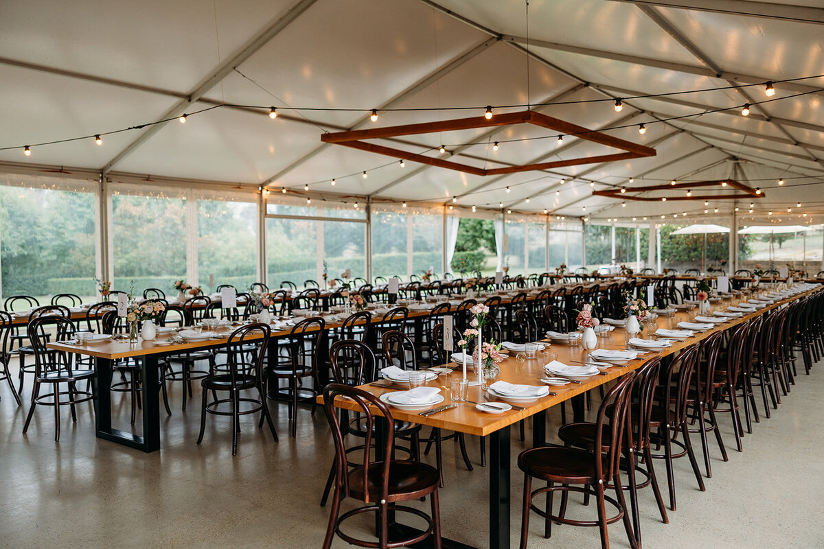 Reception space in the marquee at Poachers Pantry