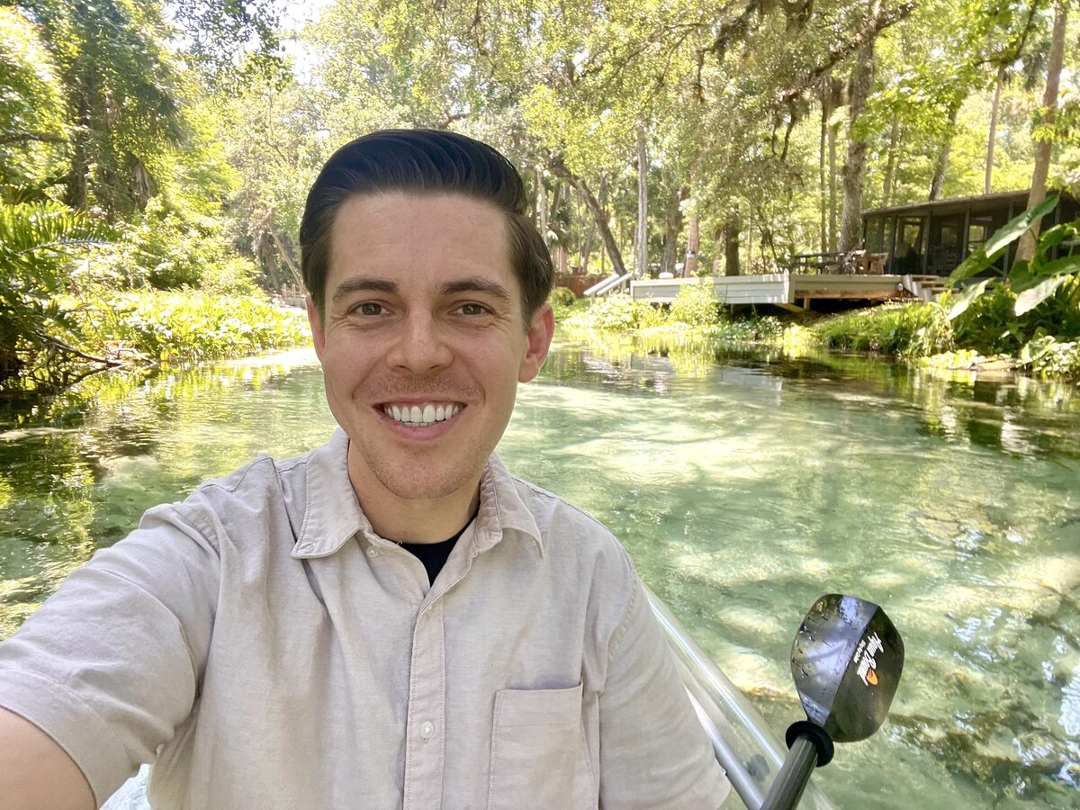 selfie while clear water kayaking Rock Springs in Apopka, Florida. Photo taken by Aaron Aldhizer