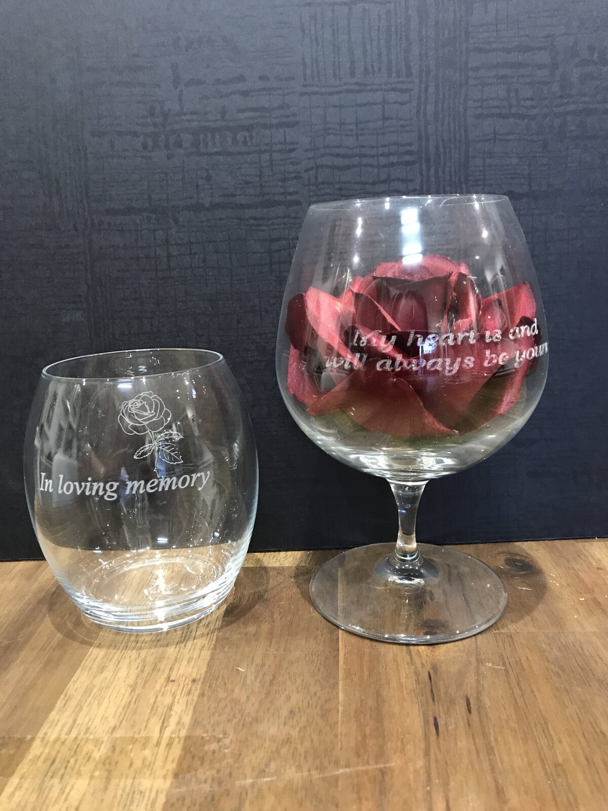 Funeral flowers preserved in goblet