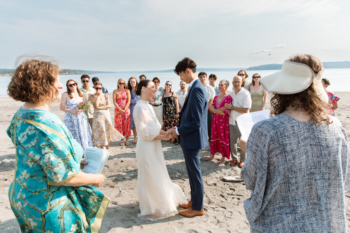 wedding ceremony with friends and family on the beach in the Puget Sound, Washington