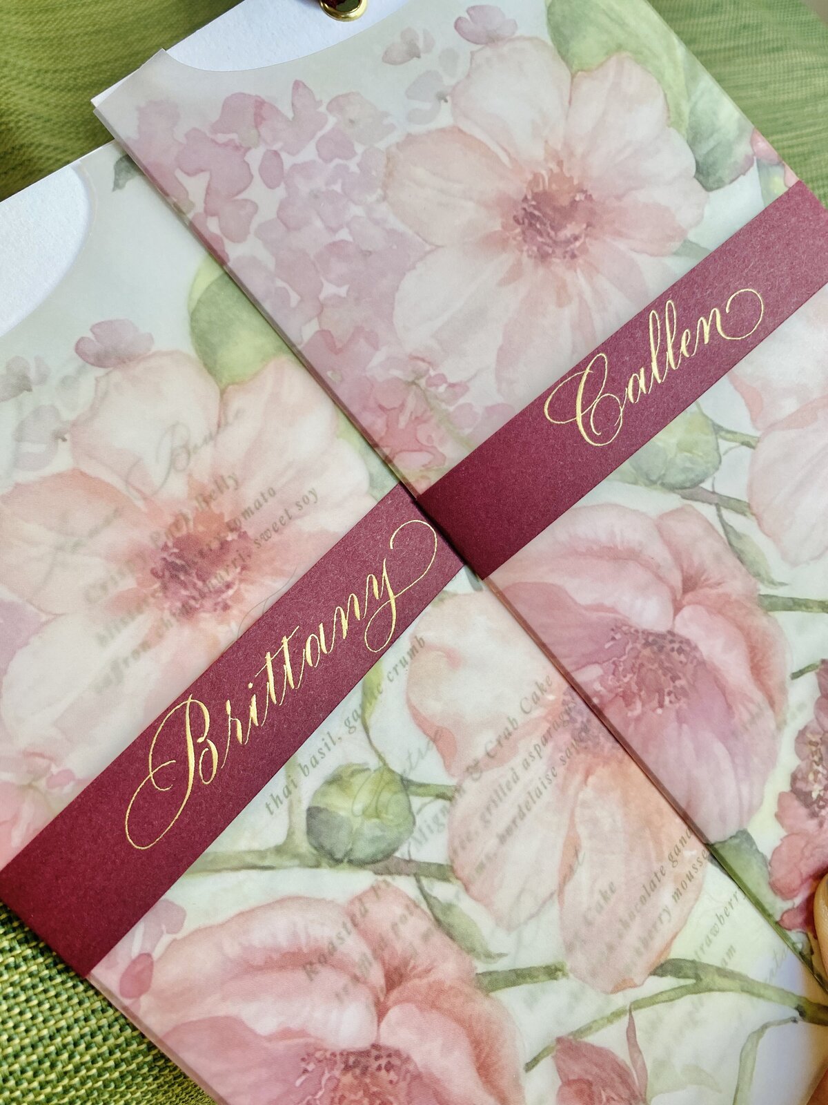 calligraphy menu place cards