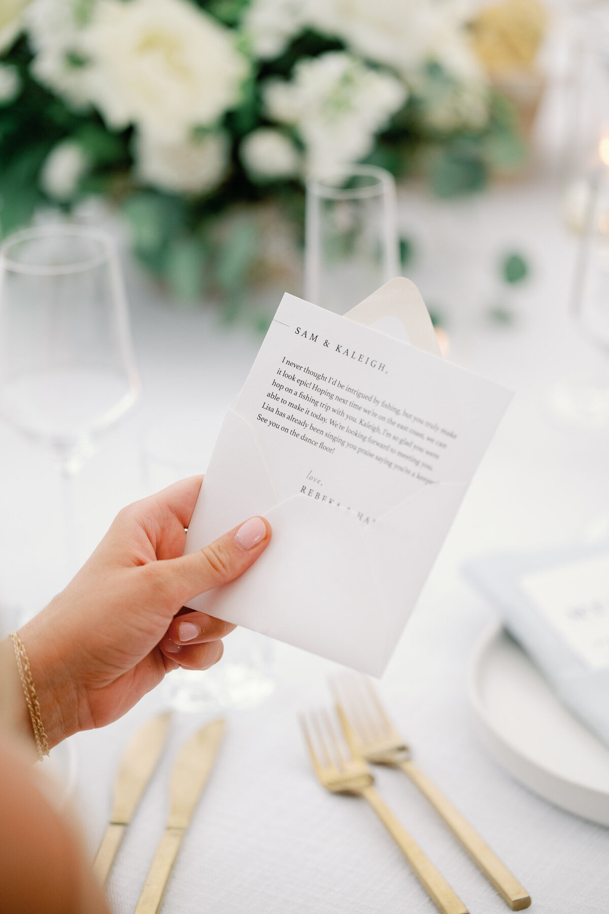 individual cards for each wedding guest at Shelburne museum brick house vermont wedding reception cheers 