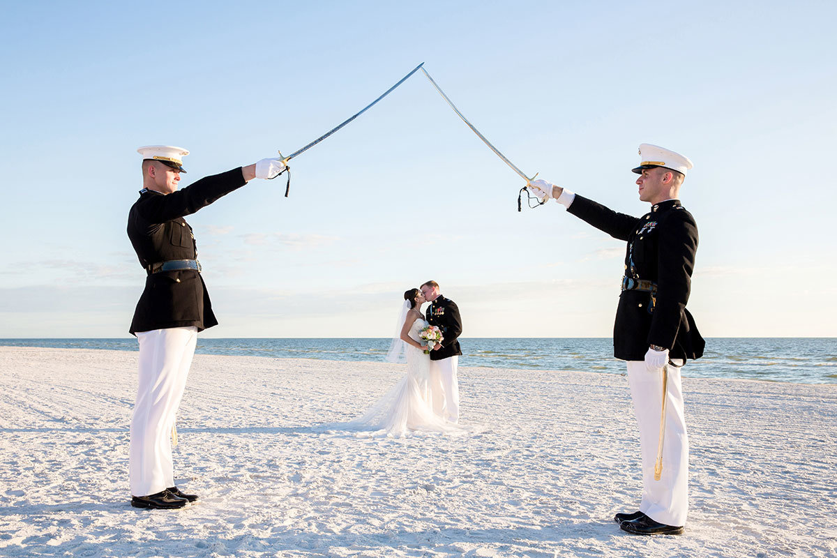 pink shell fort myers beach military beach wedding photo