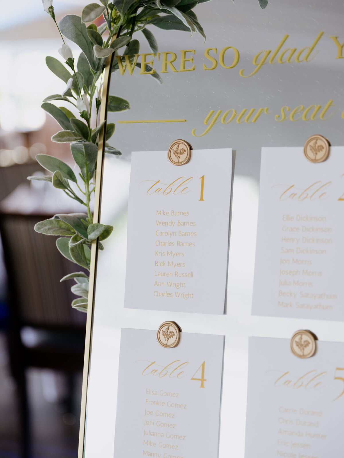 Mirror seating chart at Cleveland Yachting Club
