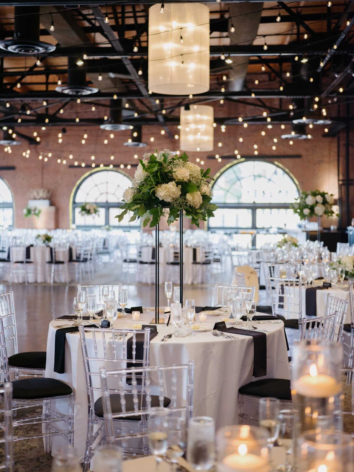 Classic black and white wedding details at Windows on the River