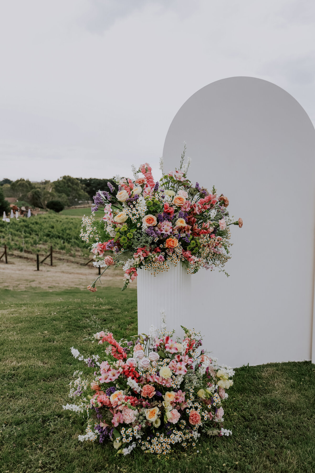 Flower arrangement styled for a wedding ceremony