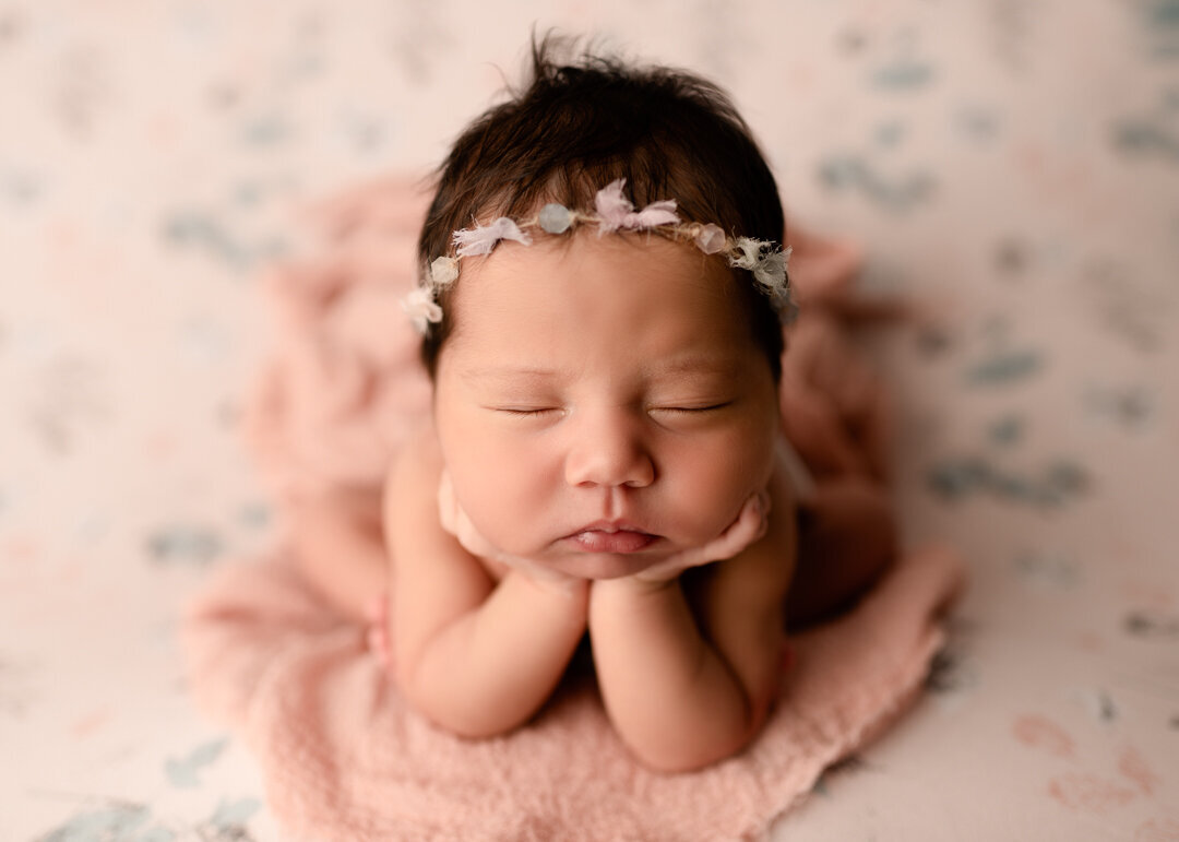 Lansing Newborn Photography Baby Sleepign with Chin on Hands by For the Love of Photography