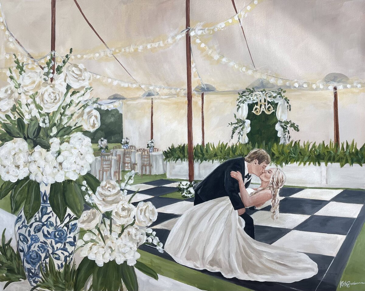 painting of bride and groom