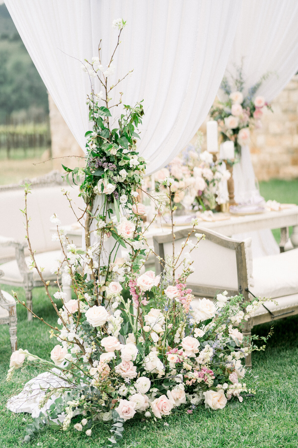 Reception table at Sunstone Winery wedding in Santa Ynez, CA