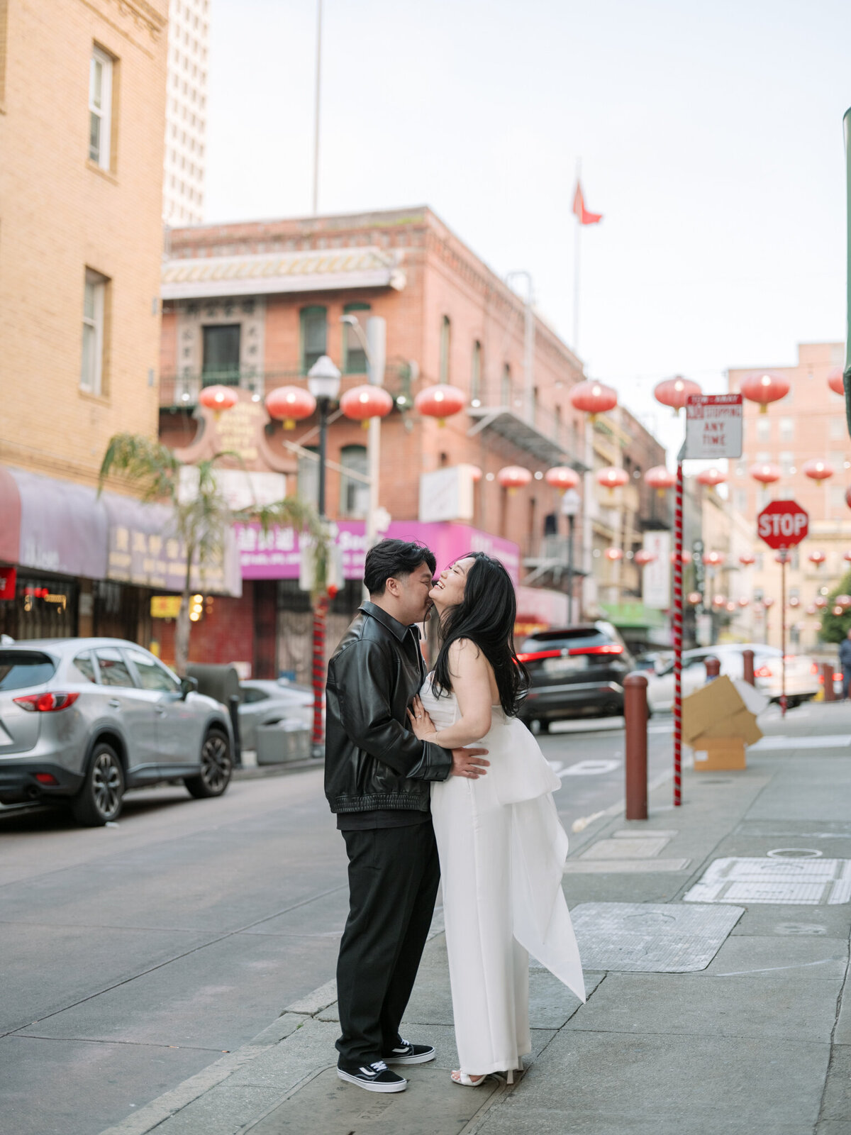 Urban engagement session downtown San Francisco Chinatown street style photography