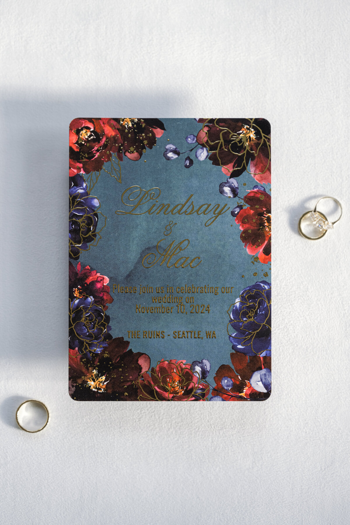 wedding invitation and rings details