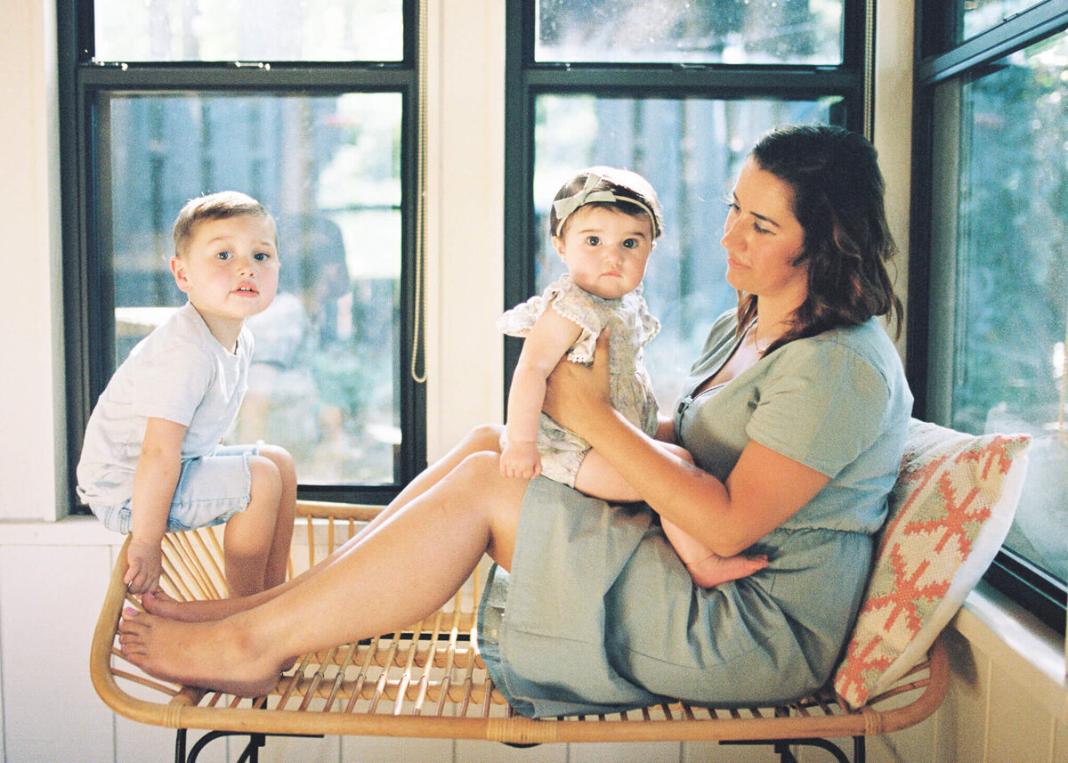 at-home motherhood portrait on film