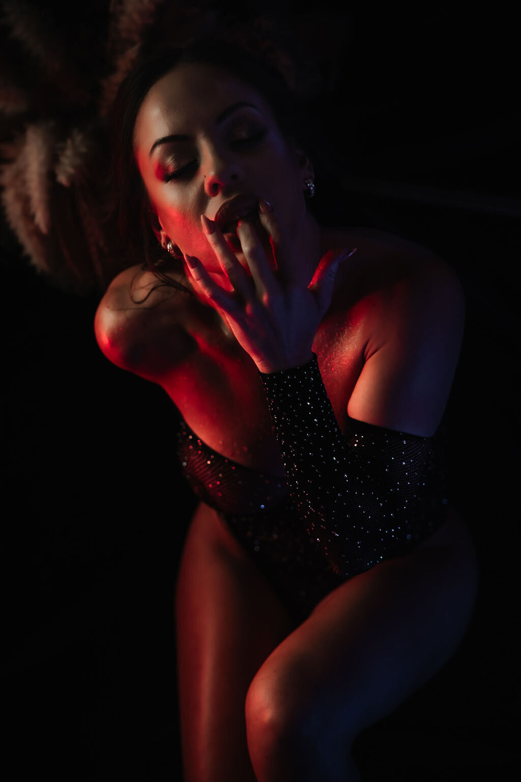 Boudoir photography woman in black lingerie with neon lights Lubbock, Texas Boudoir photographer in Amarillo TX