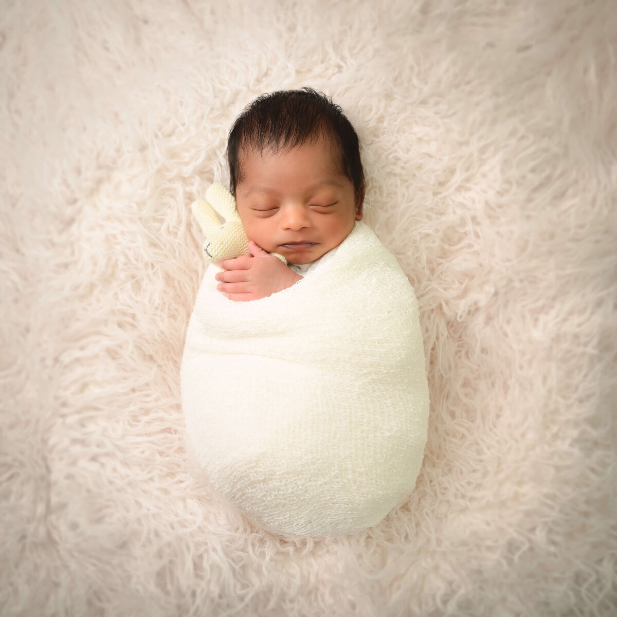A newborn baby snuggling  with his lovey was captured by E. Benecki Photography during this in home newborn photo session in Bremerton, WA