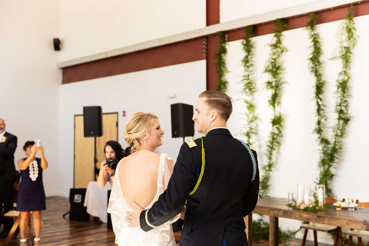 Bride and groom at Fat Bottom Brewery wedding reception in Nashville, TN